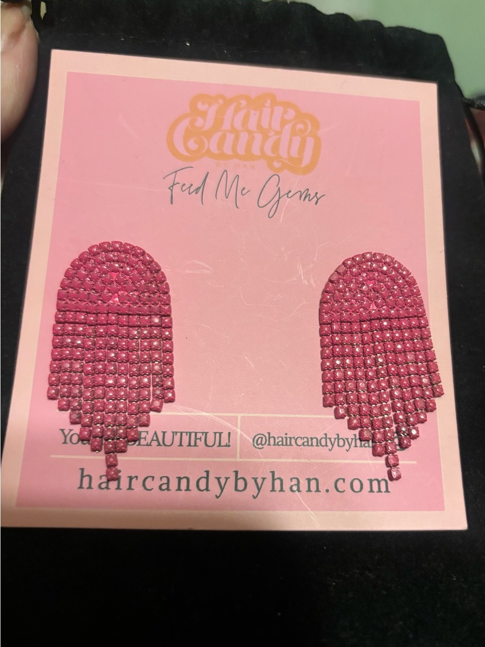 Hair Candy Hot Pink Rhinestone Fringe Statement Earrings